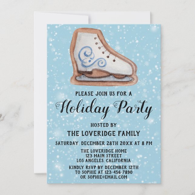 Jul Is Skridsko Kaka Holiday Party Blå Snö Inbjudningar (Framsida)