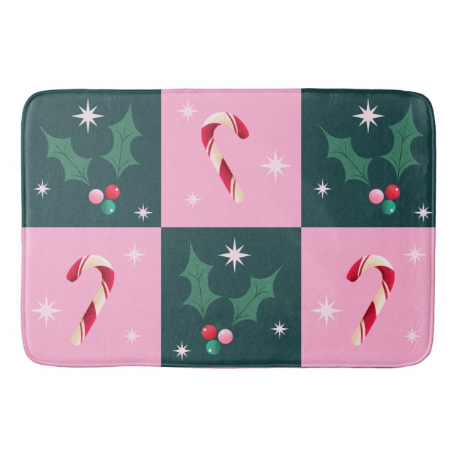 Jul Ivy, Candy cane med Stars Checkerboard Badrumsmatta (Framsidan)