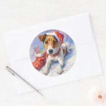 Jul Jack Russell Rund Klistermärke