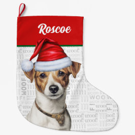 Jul-Jacken Russell med Namn Woof Background Stor Julstrumpa