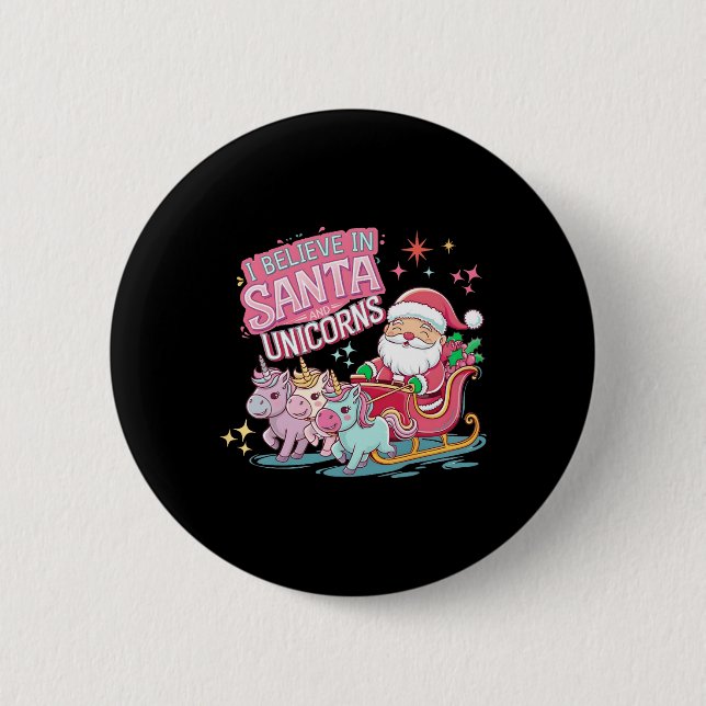 Jul, jag tror på Santa och Unicorns Funny Xm Knapp (Framsida)