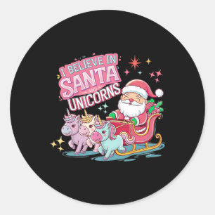 Jul, jag tror på Santa och Unicorns Funny Xm Runt Klistermärke
