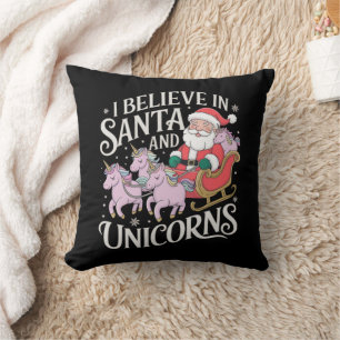 Jul, jag tror på Santa och Unicorns Julafton Kudde