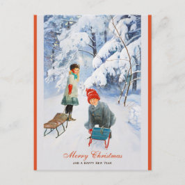 Jul Jenny Nyström Children Sledding CC0928 Vykort