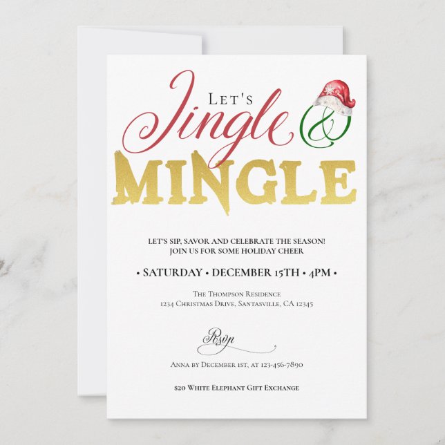 Jul Jingle Mingle Julafton Julhelg Party Inbjudningar (Framsida)