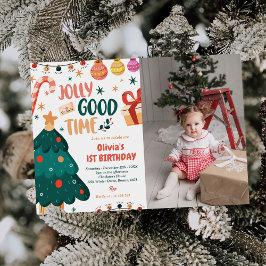 Jul Jolly Bra Tid 1:a födelsedagsfoto Inbjudningar
