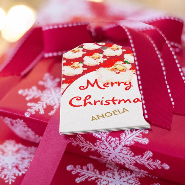 jul Jolly Jultomten Red Merry Hälsning Presentetikett (Skapare uppladdad)