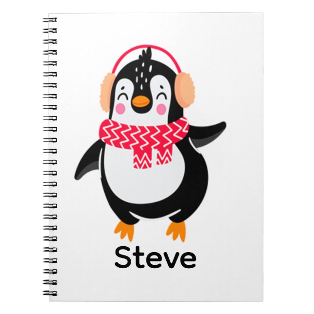 Jul Jolly Penguin i Scarf med Ear Muffs Anteckningsbok (Framsidan)