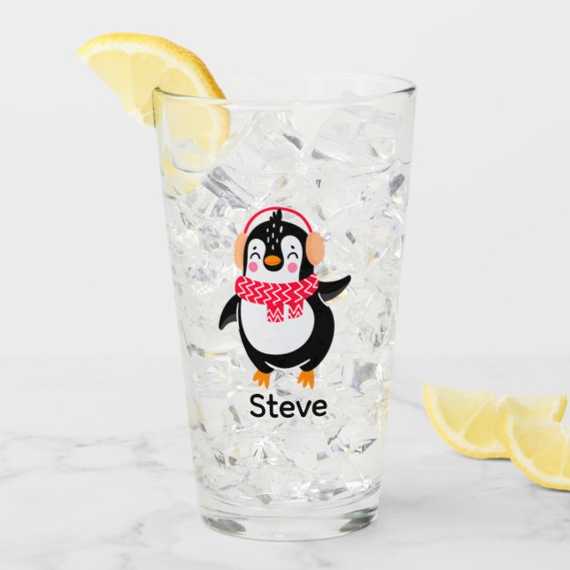 Jul Jolly Penguin i Scarf med Ear Muffs Glaskopp (Framsida Ice)