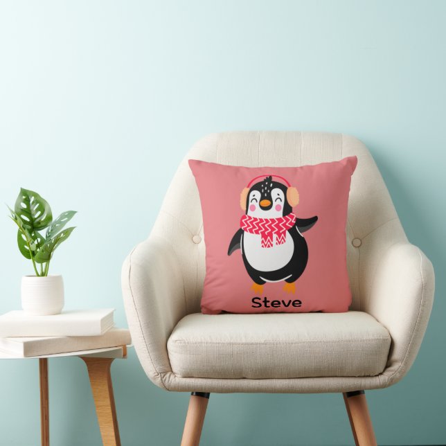 Jul Jolly Penguin i Scarf med Ear Muffs Kudde (Stol)