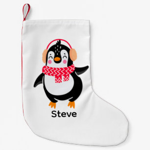 Jul Jolly Penguin i Scarf med Ear Muffs Liten Julstrumpa
