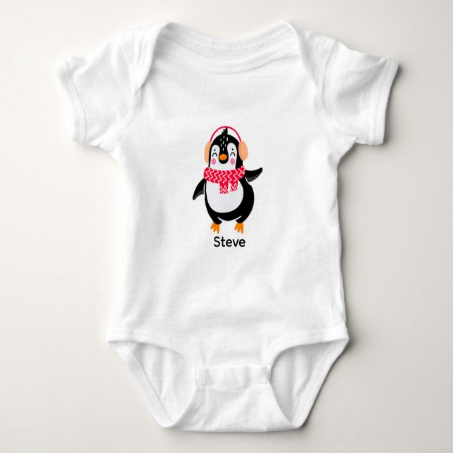 Jul Jolly Penguin i Scarf med Ear Muffs T Shirt (Framsida)