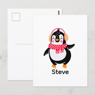 Jul Jolly Penguin i Scarf med Ear Muffs Vykort