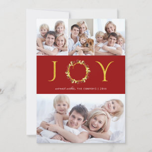 Jul Joy 4-Foton Red Guld Faux Foil Helgdag Julkort