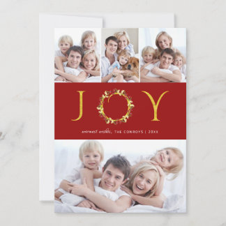 Jul Joy 4-Foton Red Guld Faux Foil Helgdag Julkort