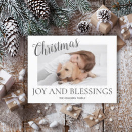 Jul Joy Blessings Photo Modern Minimal White Helg Vykort