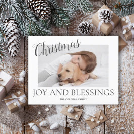 Jul Joy Blessings Photo Modern Minimal White Helg Vykort