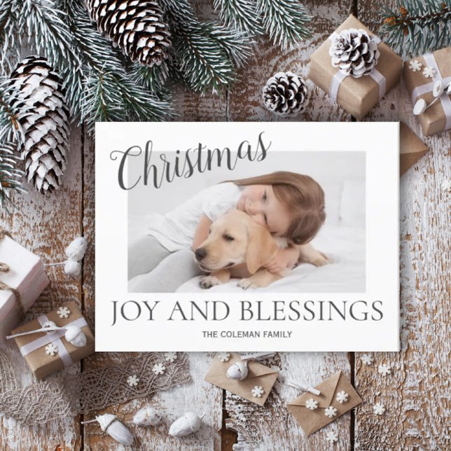 Jul Joy Blessings Photo Modern Minimal White Helg Vykort (Skapare uppladdad)