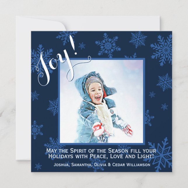 Jul Joy Blue Snöflingor Festive Helgdag Card (Framsida)