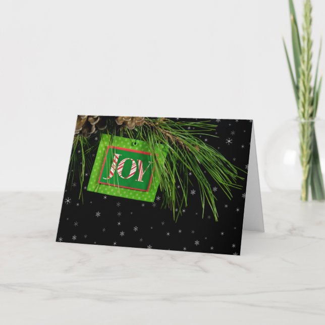 Jul Joy Card-prydnad på träd Helgkort (Framsida)