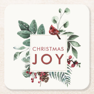 Jul Joy Cardinal Bird Berries Underlägg Papper Kvadrat