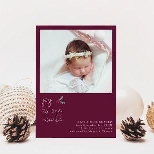 Jul Joy Cranberry Photo Birth Notice Meddelande