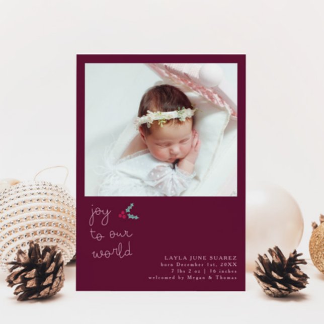 Jul Joy Cranberry Photo Birth Notice Meddelande (Skapare uppladdad)