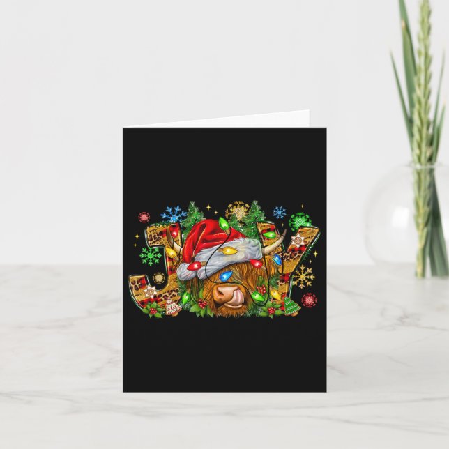Jul Joy Cute Highland Cow med Santa Hat Xma Kort (Framsida)