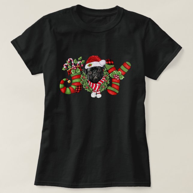 Jul Joy Dwarf Stocking Black Pug T Shirt (Design framsida)