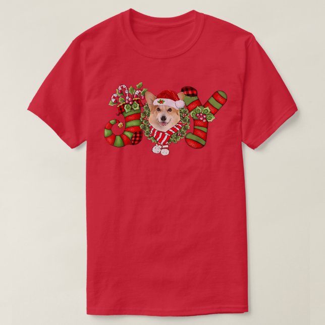Jul Joy Dwarf Stocking Corgi T Shirt (Design framsida)