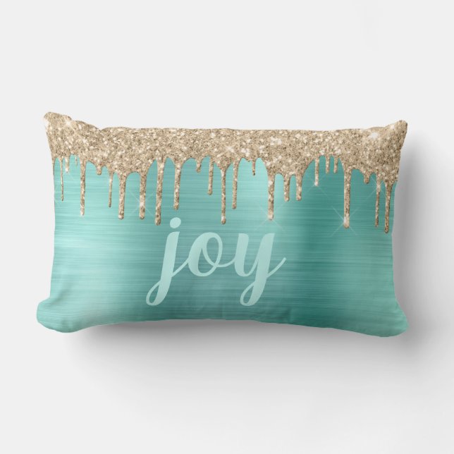 Jul Joy Glitter Drips Teal Metallic Lumbarkudde (Framsida)