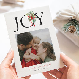 Jul Joy Greenery Swag Red Bow Helgdag Photo Julkort