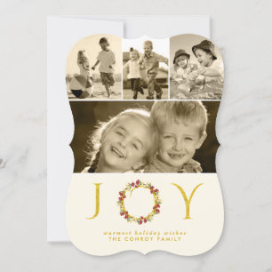 Jul Joy Guld Glitter Blommigt Utandningsutfall Julkort