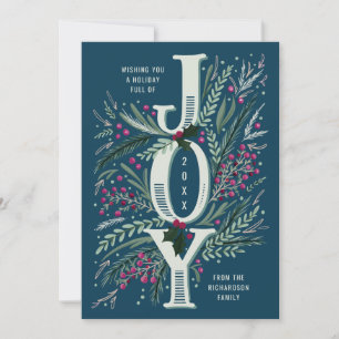 Jul Joy Hand plockade-blomman i marinblått Julkort