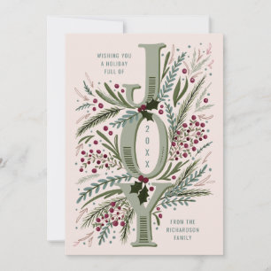 Jul Joy Hand plockade Foliage på Dusty Rosa Julkort