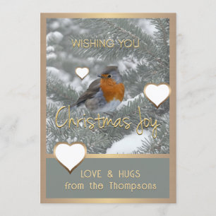 Jul Joy Heart Songbird Snowy Evergreen Träd Julkort
