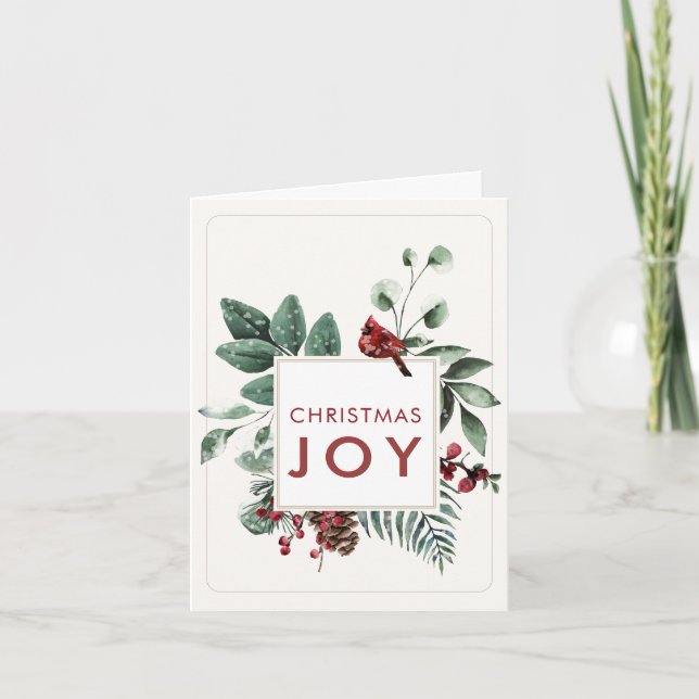 Jul Joy Kardinal med liten fågel på rygg Anteckningskort (Framsida)