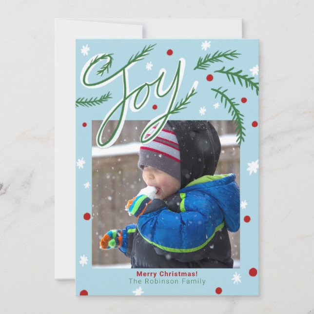 Jul Joy med Grönt Gräs Nål Photo Kort (Framsida)