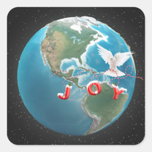 Jul JOY med White Dove på Globe Fyrkantigt Klistermärke