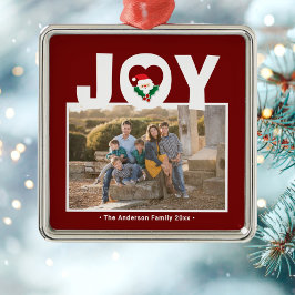 Jul Joy och Holly Berries Santa Family Photo Julgransprydnad Metall