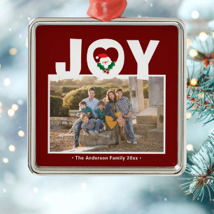 Jul Joy och Holly Berries Santa Family Photo Julgransprydnad Metall