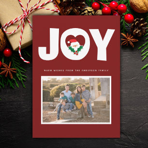Jul Joy och Holly Berries Santa Family Photo Julkort