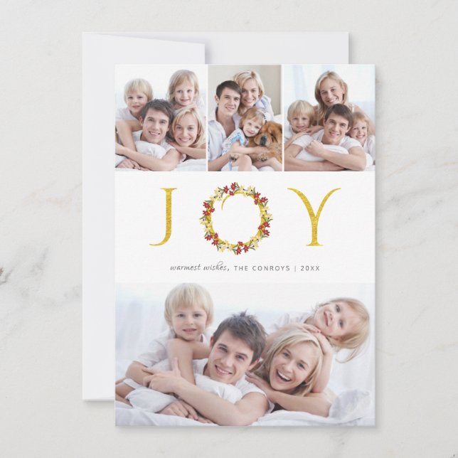 Jul Joy Photo Collage Guld Faux Foil Helgdag Julkort (Framsida)