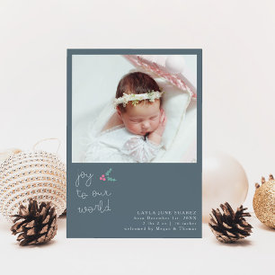 Jul Joy Slate Blue Photo Birth-meddelande Meddelande