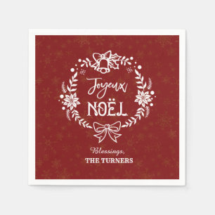 Jul Joyeux Noel Guld Snöflingor Monogram Pappersservett
