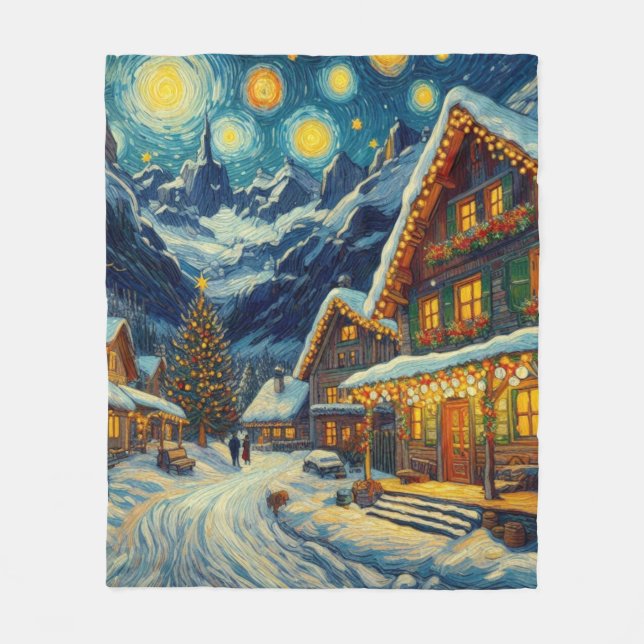 Jul: Jul i Starry Night Mountain Village Fleecefilt (Framsidan)