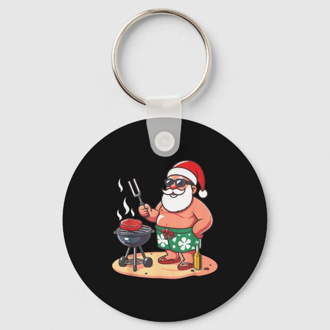 Jul jul jul rolig tomte tomte grillar BBQ  Nyckelring (Framsida)