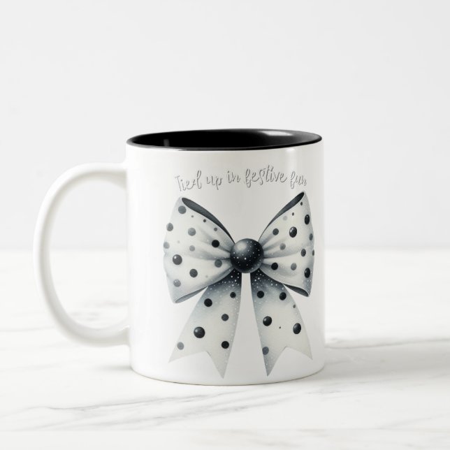 Jul jul - Polka dots Bow Festive Två-Tonad Mugg (Vänster)