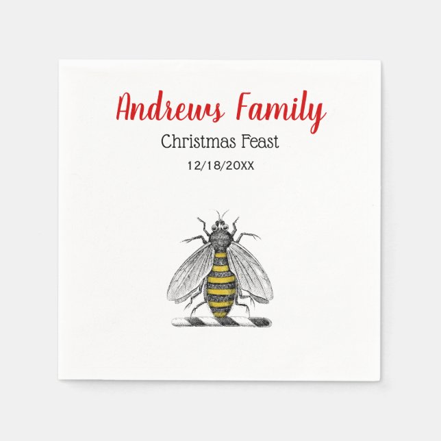 Jul Julafton Heraldic Vintage Bee Emblem C Pappersservett (Framsidan)