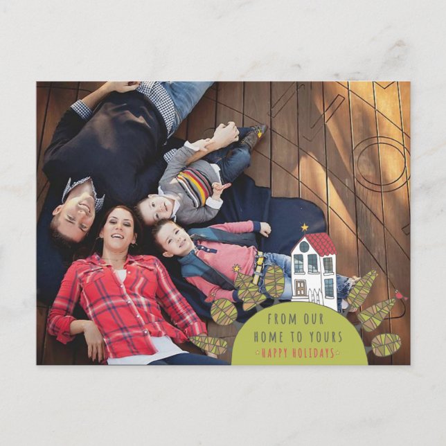 Jul Julafton House Illustration Photo Postcard Helg Vykort (Framsida)